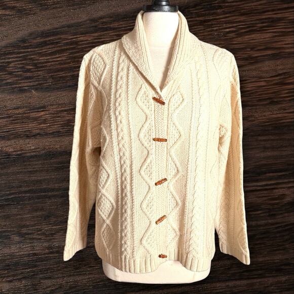 Eddie Bauer Collectibles made in UK Cardigan Women’s XL Cable Knit w Toggle Wool - Picture 1 of 9